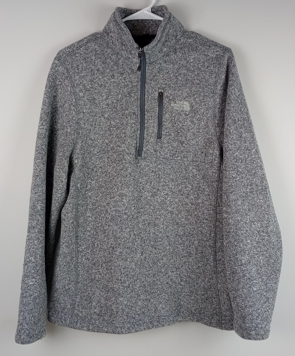 The North Face Mens M Gray 1/4 Zip Pocket Long Sleeve Sweater Knit Fleece Jacket
